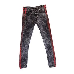 Golden Denim Brand Slim Stacked Stone Wash Jeans Lurid Red Detailing 32